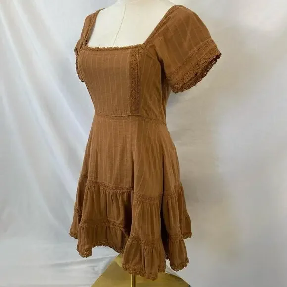 American Eagle brown ruffle midi dress size xs boho cottagecore - Picture 3 of 8